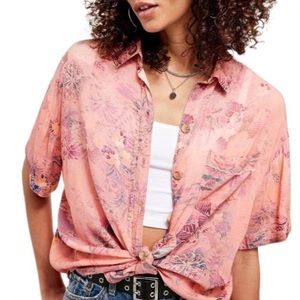 NWT Free People Share Good Vibes Floral Button Top
